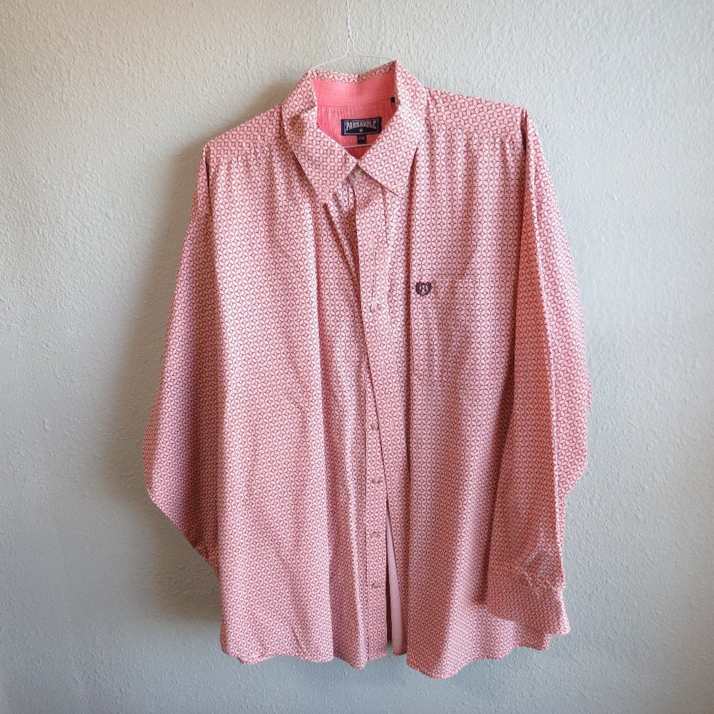 Panhandle Dust Rose Pink Medallion Long Sleeve Button Down Size 2XL